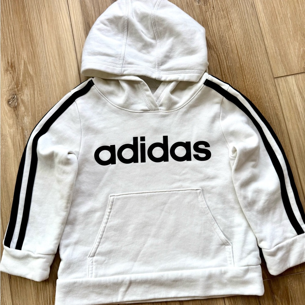 Adidas Kids White Hoodie with Black Stripes